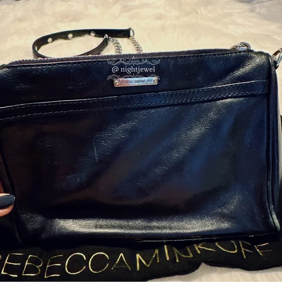 💙REBECCA MINKOFF Dark Navy Blue MAC clutch crossbody small medium silver chain - Picture 6 of 10